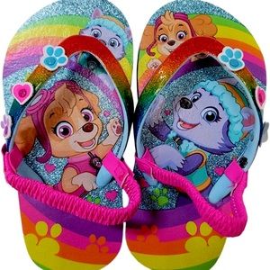 NWT PAW PATROL Flip-Flop Sandals Toddler Girls 5-6 11-12 Rainbow Design